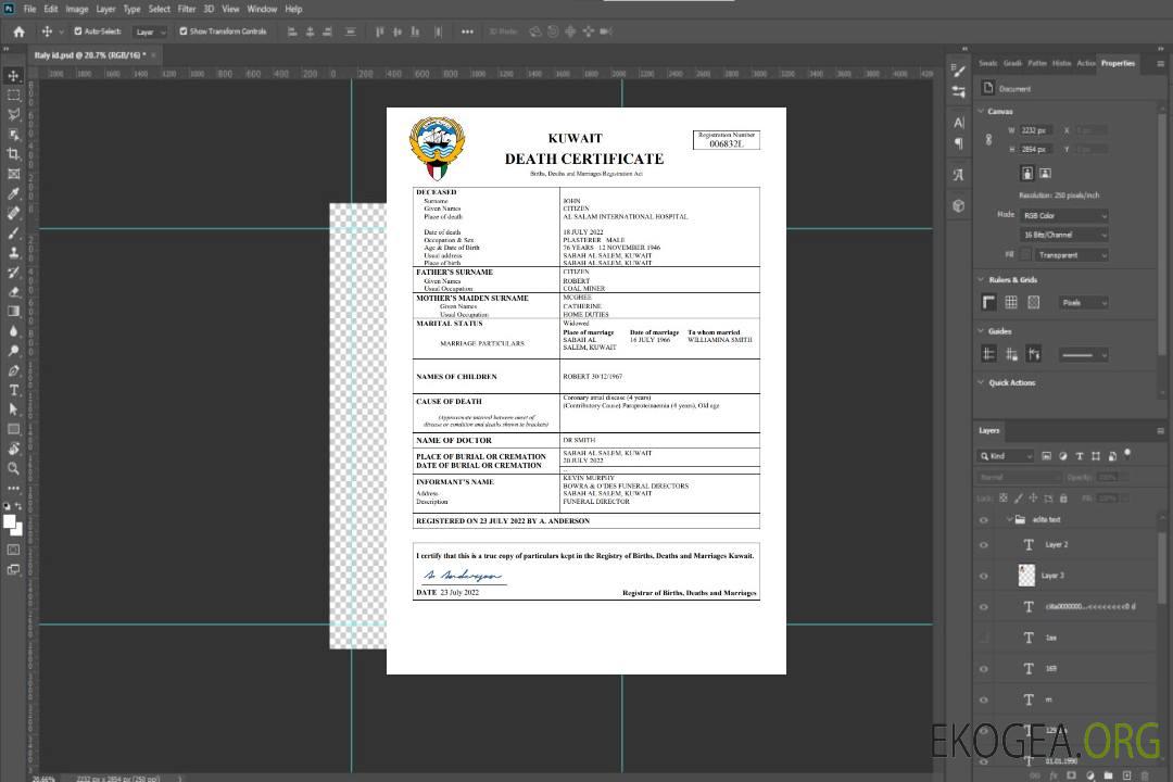 Modèle Word et PDF de certificat de décès du Koweït template Modèle Word et PDF de certificat de décès du Koweït template